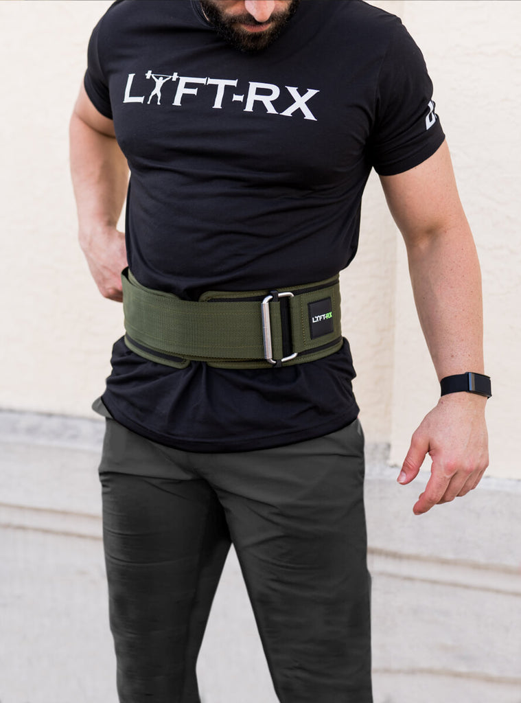 man wearing a lyft rx shirt and weightlifting belt