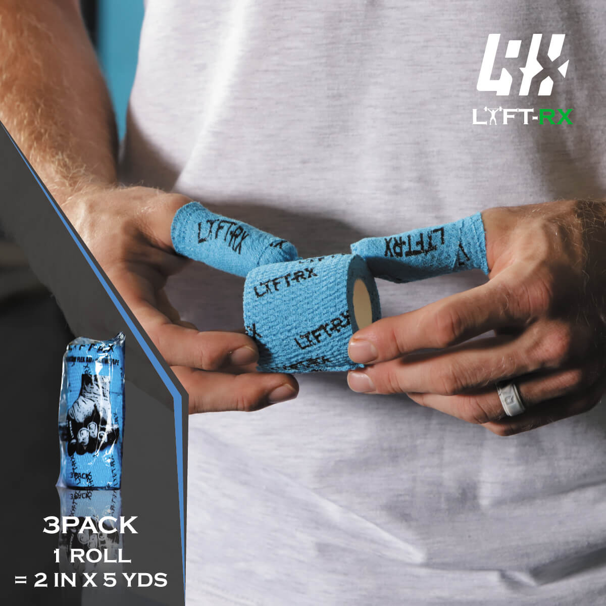 LYFT-RX Weightlifting Hook Grip Tape - Blue 3PACK, 2-inch