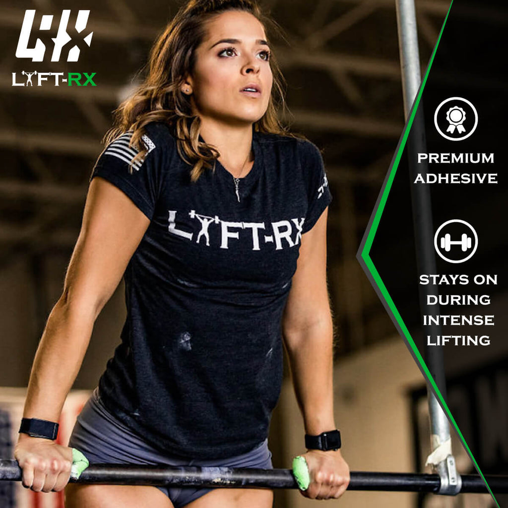 woman crossfitter with lift rx shirt and green crossfit tape