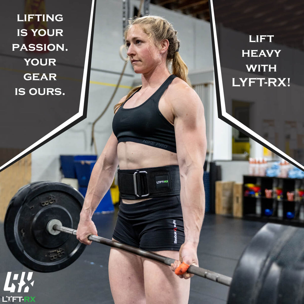 woman deadlifting bracing her back support with lyftrx