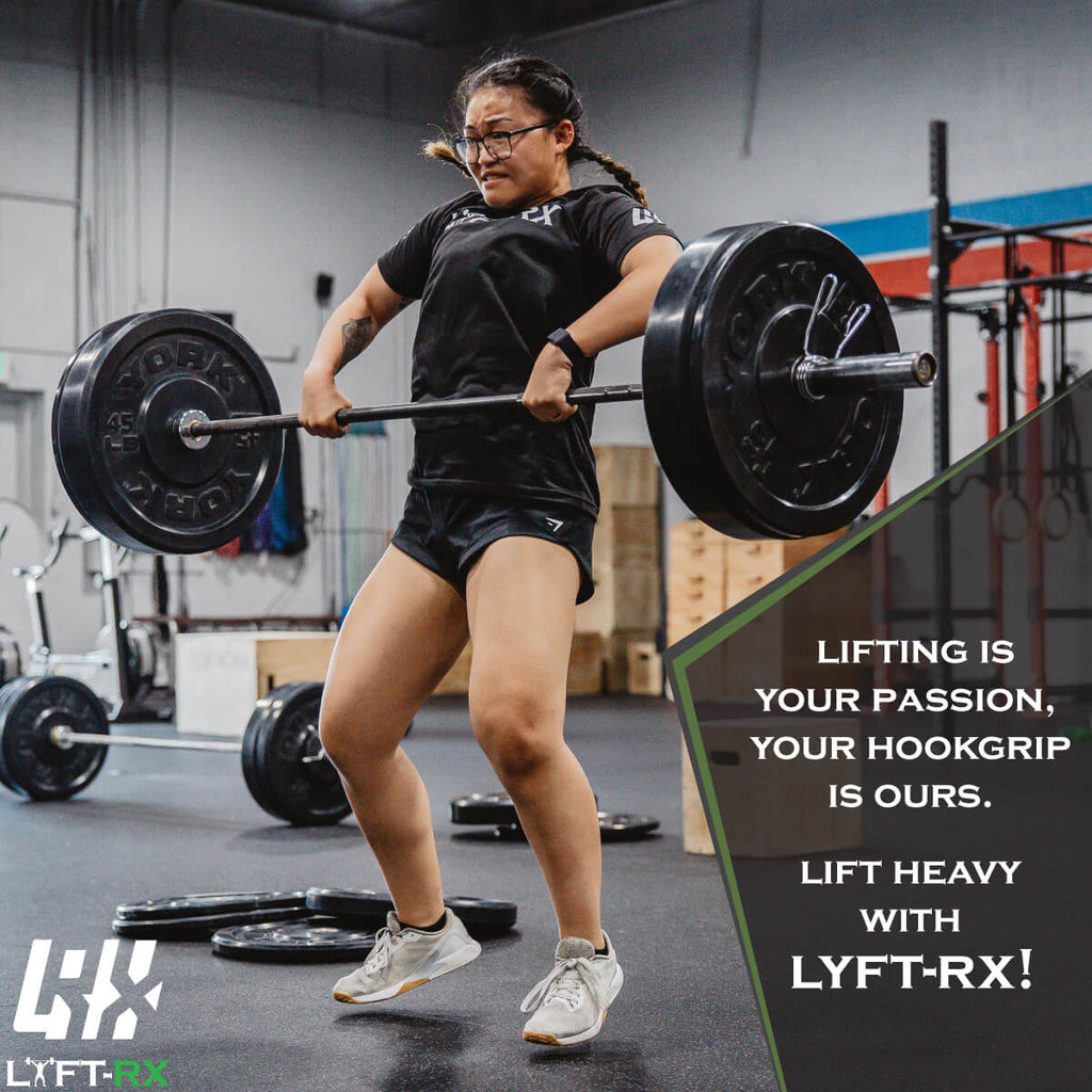 lyftrx slogan with female lifting a barbell