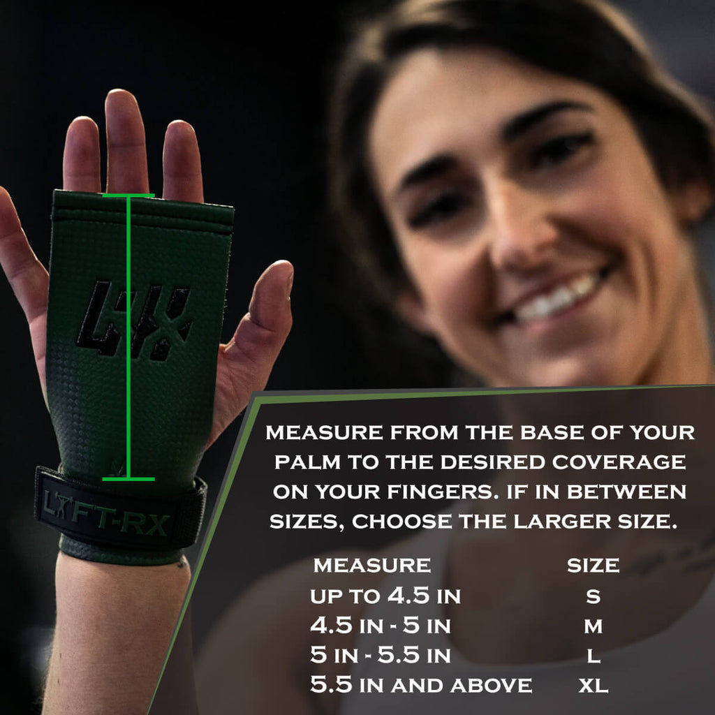 sizing chart of lift rx palm grips for crossfit