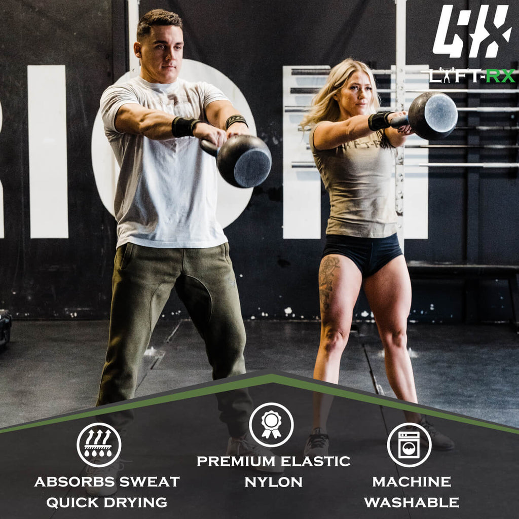 male and female crossfit athletes wearing lyftrx sweat bands